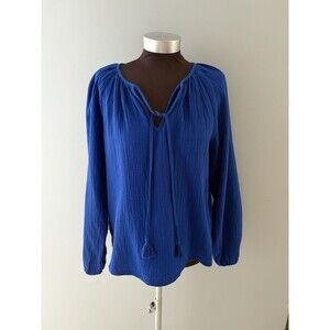 Boden Serena Top Size 8 Blue Double Cloth Gauze Boho Beach Coastal Nautical